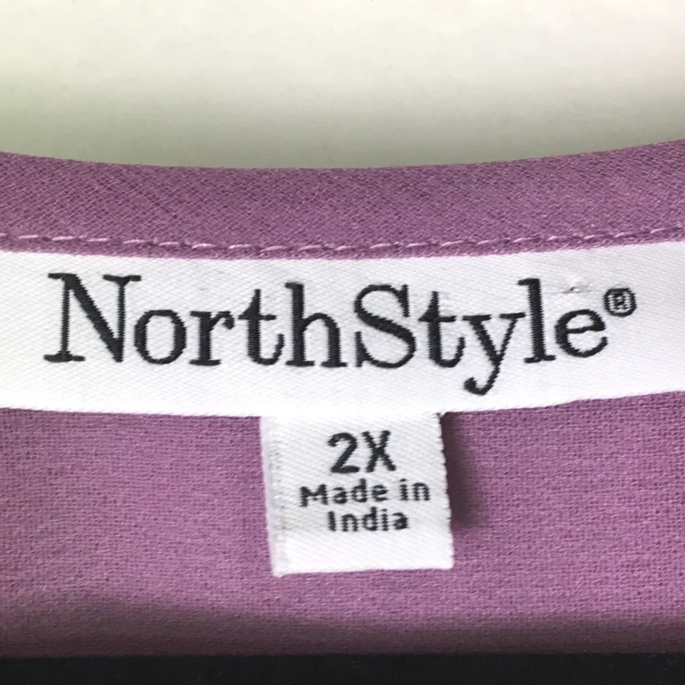 NorthStyle Floral Pintuck Button Front Chiffon Tunic 2X Purple - Picture 5 of 7